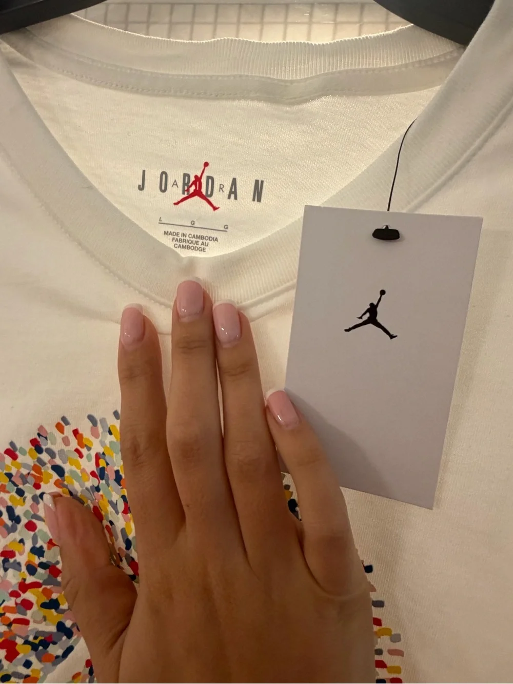Jordan White Short Sleeve Tee with Multicolor Jumpman Emblem